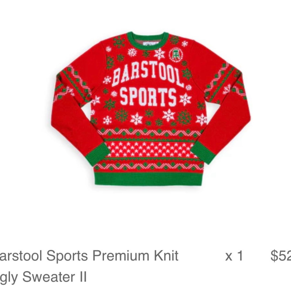 Barstool Sports Christmas Sweater. New, unopened with tags